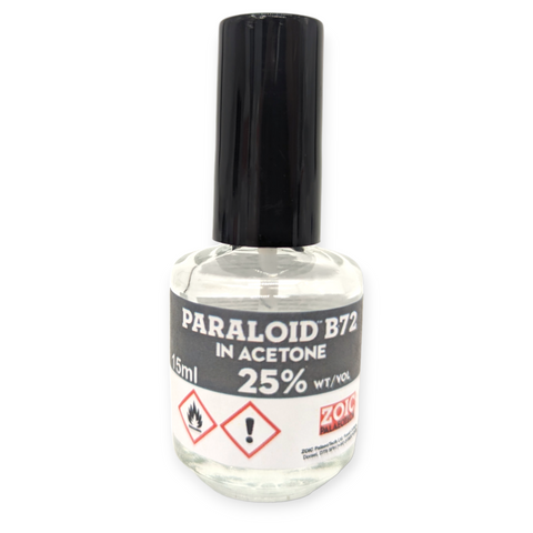 Brush Applicator Bottle 25% wt/vol Paraloid B-72 premixed in Acetone (15ml)