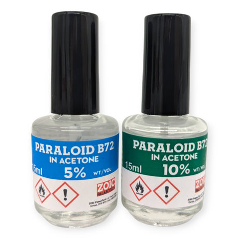 BUNDLE Brush Applicator Bottle 5% + 10% wt/vol Paraloid B-72 premixed in Acetone (15ml)