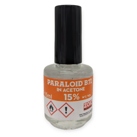 Brush Applicator Bottle 15% wt/vol Paraloid B-72 premixed in Acetone (15ml)