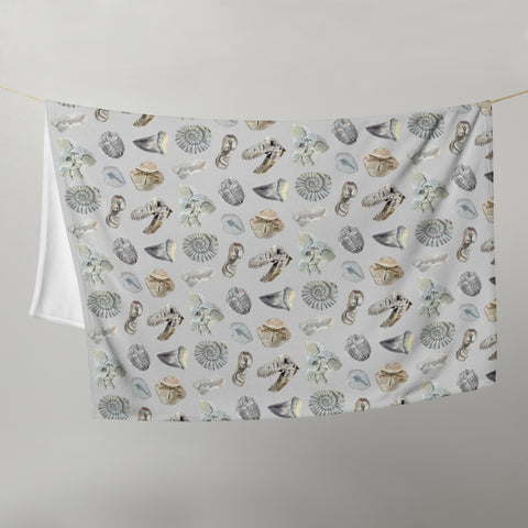 Watercolour Fossils Throw Blanket - Grey