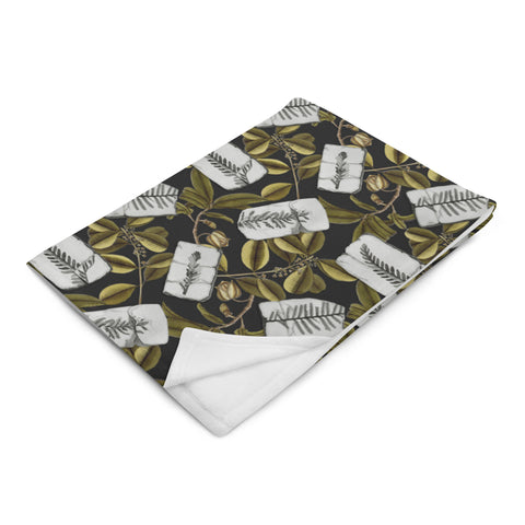 Fossil Plants Throw Blanket - Black & Green