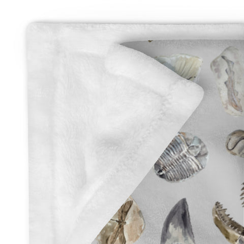 Watercolour Fossils Throw Blanket - Grey