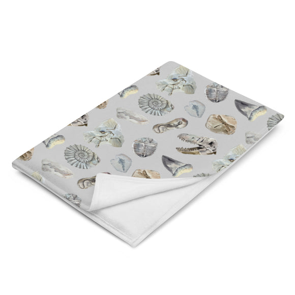 Watercolour Fossils Throw Blanket - Grey