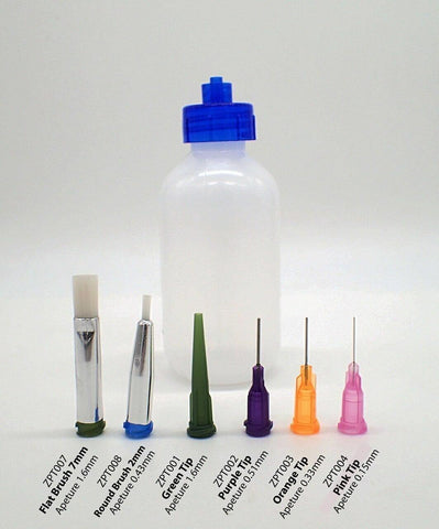 Precision application dispenser bottle brush nozzles needle fine