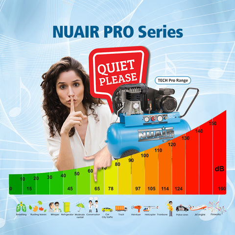 NUAIR 100l TECH-PRO Quiet Air Compressor, 13A, 2.2kW (3HP)