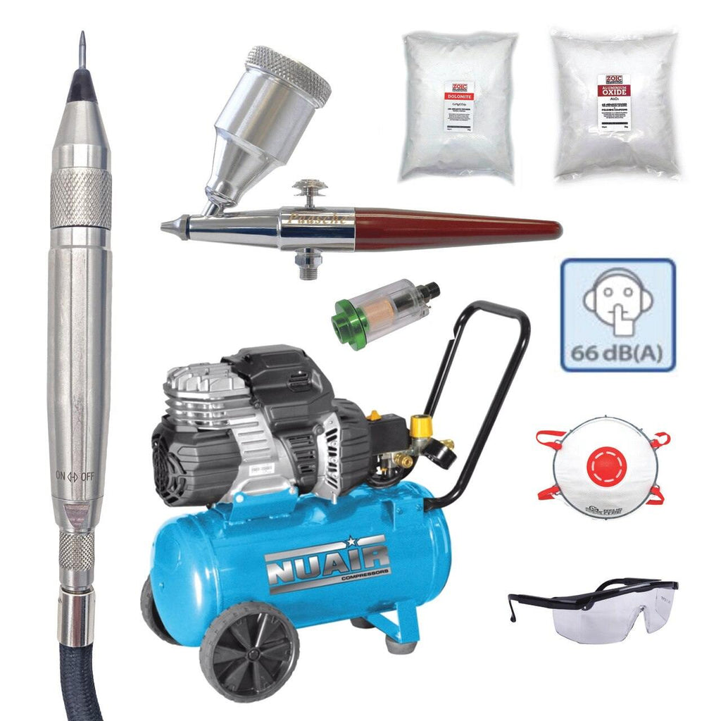 Budget Cheap Affordable Fossil Preparation tools starter kit amateur novice ZOIC trilobite air compressor air abrasive Paasche air eraser silent air compressor kit bundle ST PaleoAro equivalent air scribe air pen complete bundle