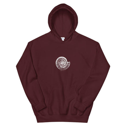 ammonite hoodie fossil maroon sweater dinosaur paleontology geology